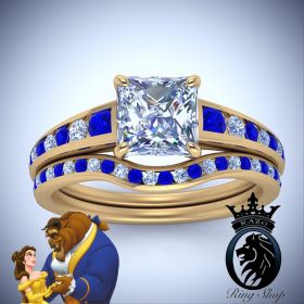 Beauty and The Beast Princess Belle Yellow Gold Diamond Engagement Ring Set