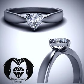 Black Heart White Diamond Solitaire Gothic Wedding Ring