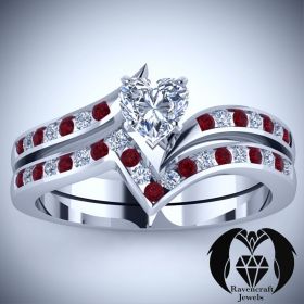 Blood Ruby Vampire Bride Diamond Engagement Ring Set