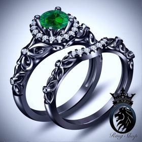 Bride of Frankenstein Emerald on Black Gold Engagement Ring