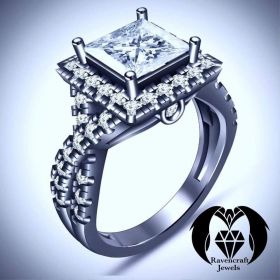 Princess Cut Gothic Black Gold Diamond Engagement Ring