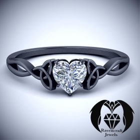 Celtic Heart Black Gold Solitaire Diamond Engagement Ring