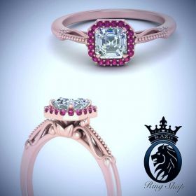 Cushion Cut Petite Pink Ruby Rose Gold Diamond Engagement Ring