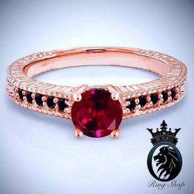 Rose Gold Ruby Black Diamond Vintage Engagement Ring