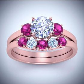 Diamond and Pink Ruby Rose Gold Engagement Ring Set