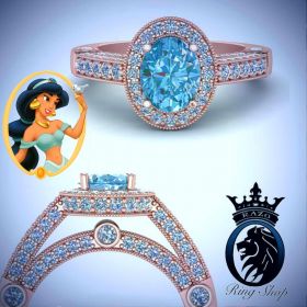 Disney Princess Jasmine Inspired London Blue Topaz Rose Gold Engagement Ring 