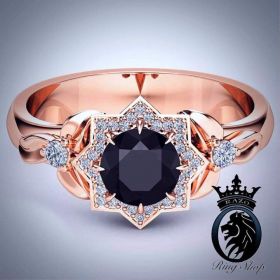Rose Gold Lotus Flower Black Diamond Engagement Ring