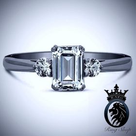 Petite Emerald Cut Diamond Black Gold Engagement Ring