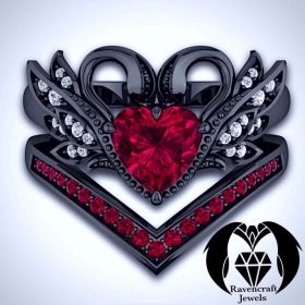 Black Swan Ruby Heart Engagement Ring Set