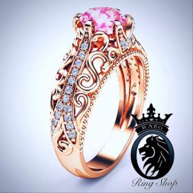 Rose Gold Pink Saphire Diamond Victorian Engagement Ring