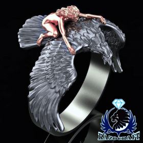 Flight of Freedom Hand Sculpted Black and Rose Gold Eagle Ring