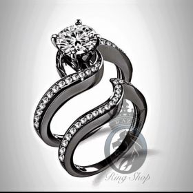 Black Gold Diamond Swirl Engagment Bridal Set