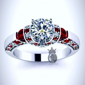Modern Ruby Princess Diamond Engagement Ring
