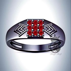 Spiderweb Designed 1.65Cts Ruby and Black Gold Men's Band Ring