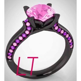 Disney's Cheshire Cat Inspired Pink Swarovski Black Gold Engagement Ring