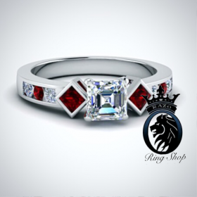 DC's Harley Quinn Inspired Princess Cut White & Ruby Swarovski Engagement Ring