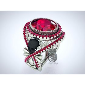 Athena's Strength - Rings of Hades Series 4.75Cts Ruby and Silver or Gold Skull Flower Engagement Ring