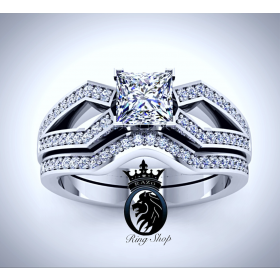 Ultra Modern Princess Cut Engagement Ring Set