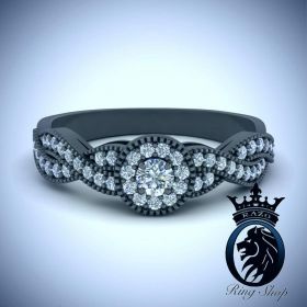 Infinity Loop Floral Halo Black Gold Diamond Engagement Ring