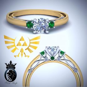 Legend of Zelda Two Tone Emerald and Diamond Engagement Ring