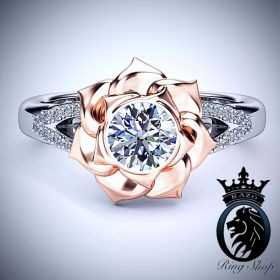 Lotus Diamond Two Tone Rose White Gold Engagement Ring