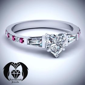 Modern Pink Ruby Diamond Heart Engagement Ring
