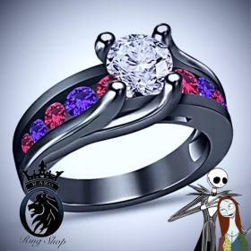 Nightmare Before Christmas Sally Black Gold Engagement Ring
