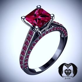 Princess Cut Vampire Blood Ruby Engagement Ring