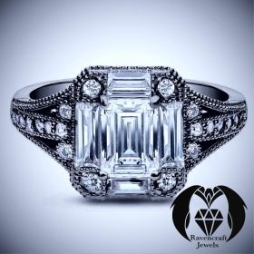 Emerald Cut Black Gold Vintage Diamond Engagement Ring