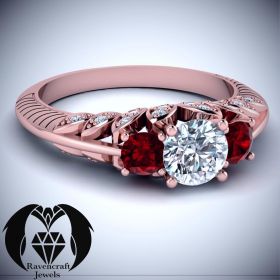 Royal Cardinal Queen Ruby Diamond Rose Gold Engagement Ring