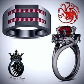 Game of Thrones House Targaryen Inspired His and Hers Engagement Ring Set