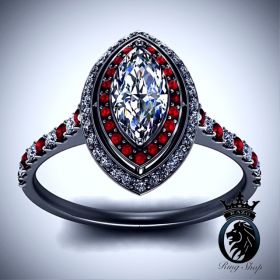 7 Deadly Sins Wrath Inspired Diamond Ruby Black Gold Engagement Ring