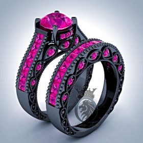 Disney Cheshire Cat Inspired Black Gold Ring Set