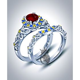 DIsney Snow White Inspired Bridal Engagement Ring Set