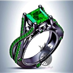 Black Gold Slytherin Inspired Princess Cut Emerald Engagement Ring