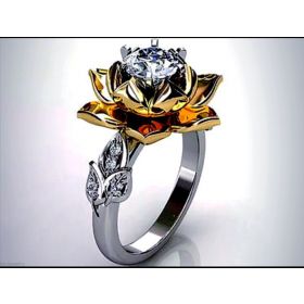 Gold Lotus Flower Diamond Engagement Ring