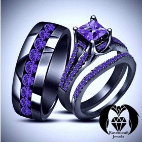 Custom Listing - Black Gold His and Hers Purple Amethyst Engagement Ring Set - Men's Ring Only