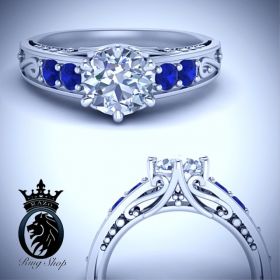 September Birthstone Sapphire on White Gold Italian Engagement Ring