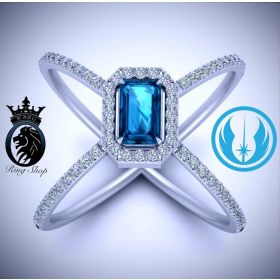 Star Wars Jedi White Gold Aquamarine Midichlorian Engagement Ring