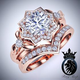 Starlight Diamond Rose Gold Floral Engagement Ring Set