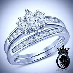 Triple Marquise White Gold Diamond Engagement Ring Set